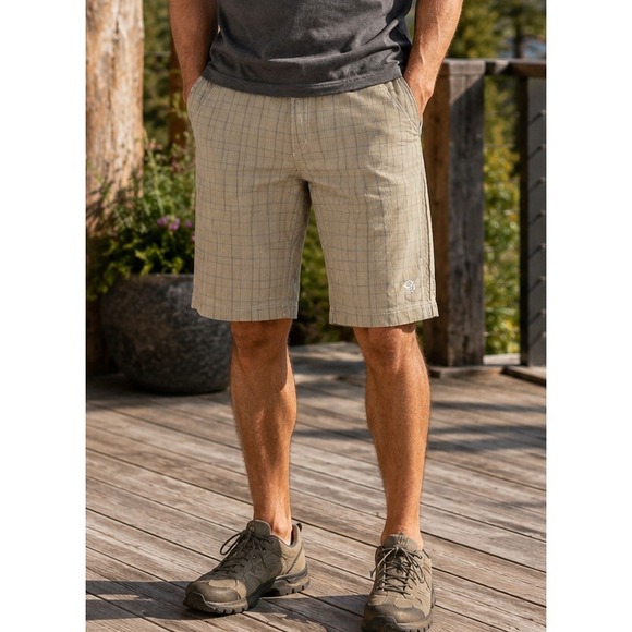 Mountain Hardwear Other - Mountain Hardwear Plaid Grid 13.5" Long Inseam Chino Shorts Beige Men's Size 36